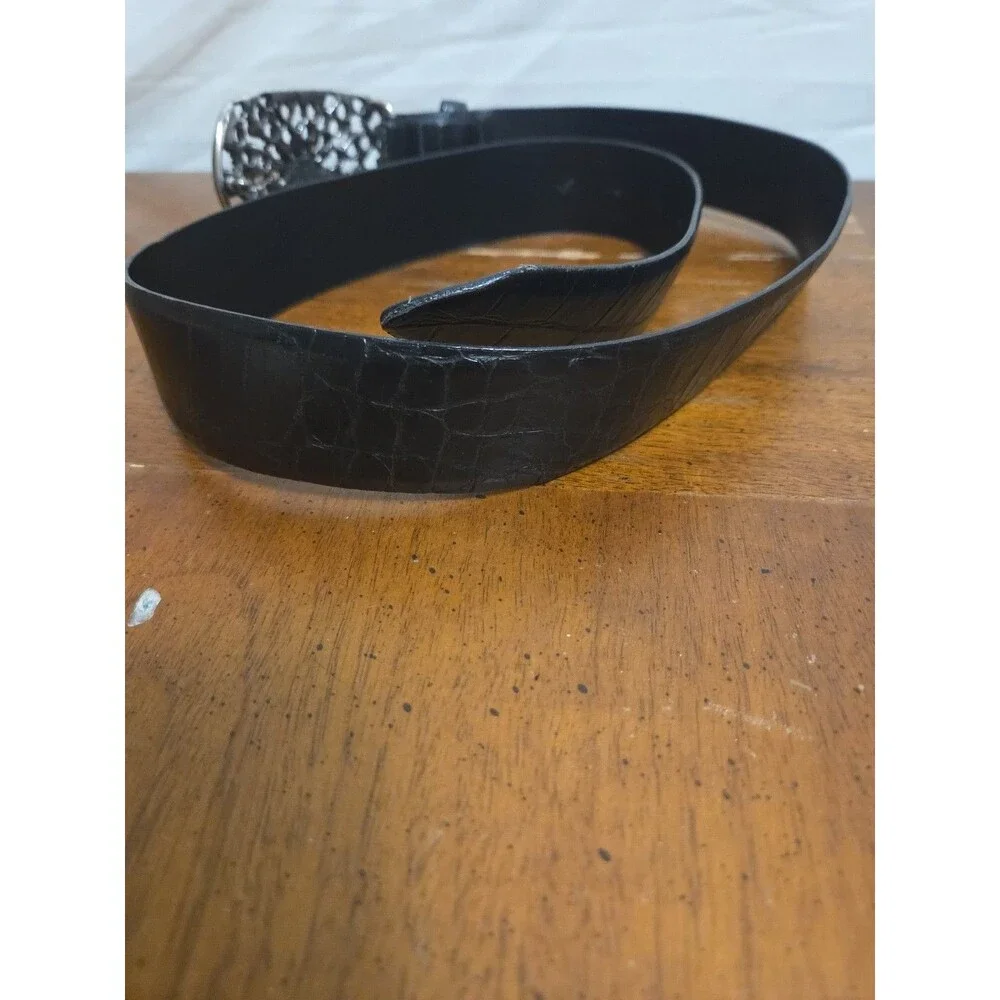 Juliana Collezione Belt Black Size Small Italian Leather Rhinestone Buckle